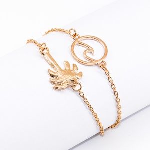 Wave + Palm Tree Gold Chain Trendy Bracelet Set
